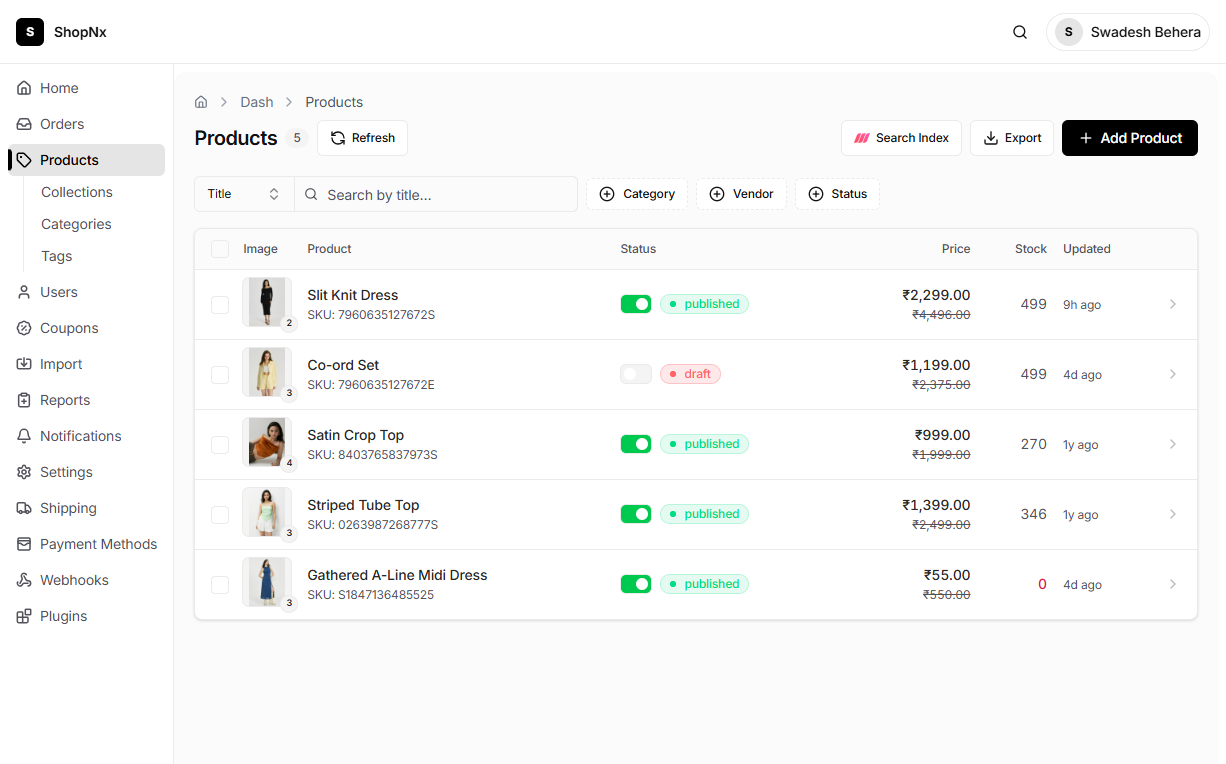 Vendor Dashboard